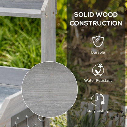 Garden Potting Table Wooden Workstation w/ Metal Tabletop