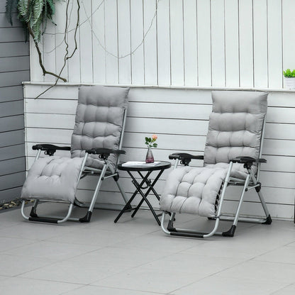 2-Piece Reclining Zero Gravity Chair Metal Frame Folding Garden Sun Lounger with Cushion Headrest Light Grey