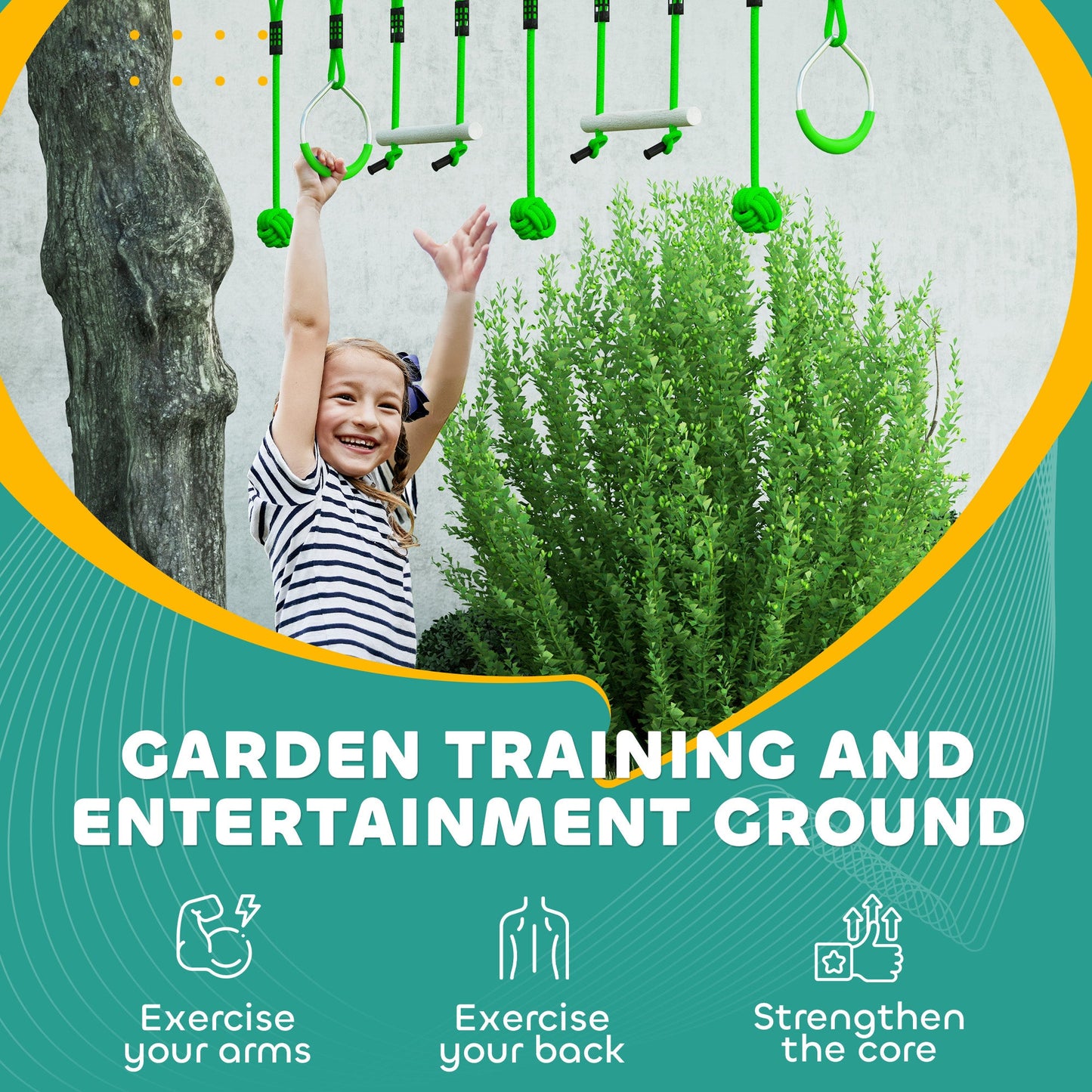 AIYAPLAY 3 Piece Kids Zip Line Kit for Garden, 10m Length, Up to 50kg