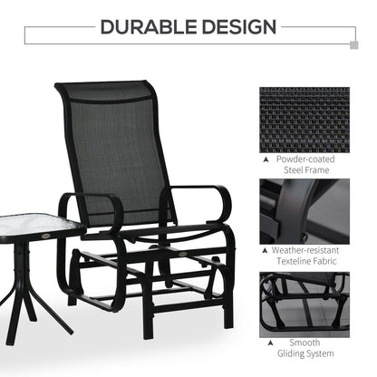 3-Piece Metal Outdoor Gliding Rocking Chair With Tea Table Patio Garden Comfortable Swing Chair Black