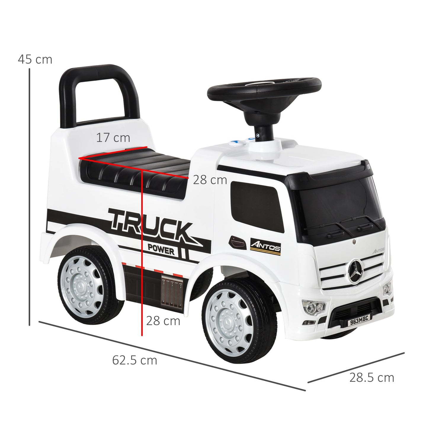 3-In-1 Ride On Car Kids Mercedes Truck Storage Handle For 12 - 36 Months White
