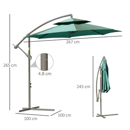 Outsunny 2.7M Garden Banana Parasol Cantilever Umbrella With Crank Handle