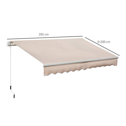 Awning Canopy Manual Retractable Porch Sun Shade Shelter 3 x 2m Beige