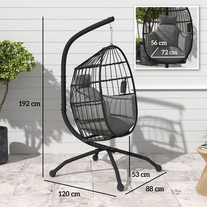Outsunny Egg Chair Outdoor Indoor Garden Swing Chair, Folding Basket