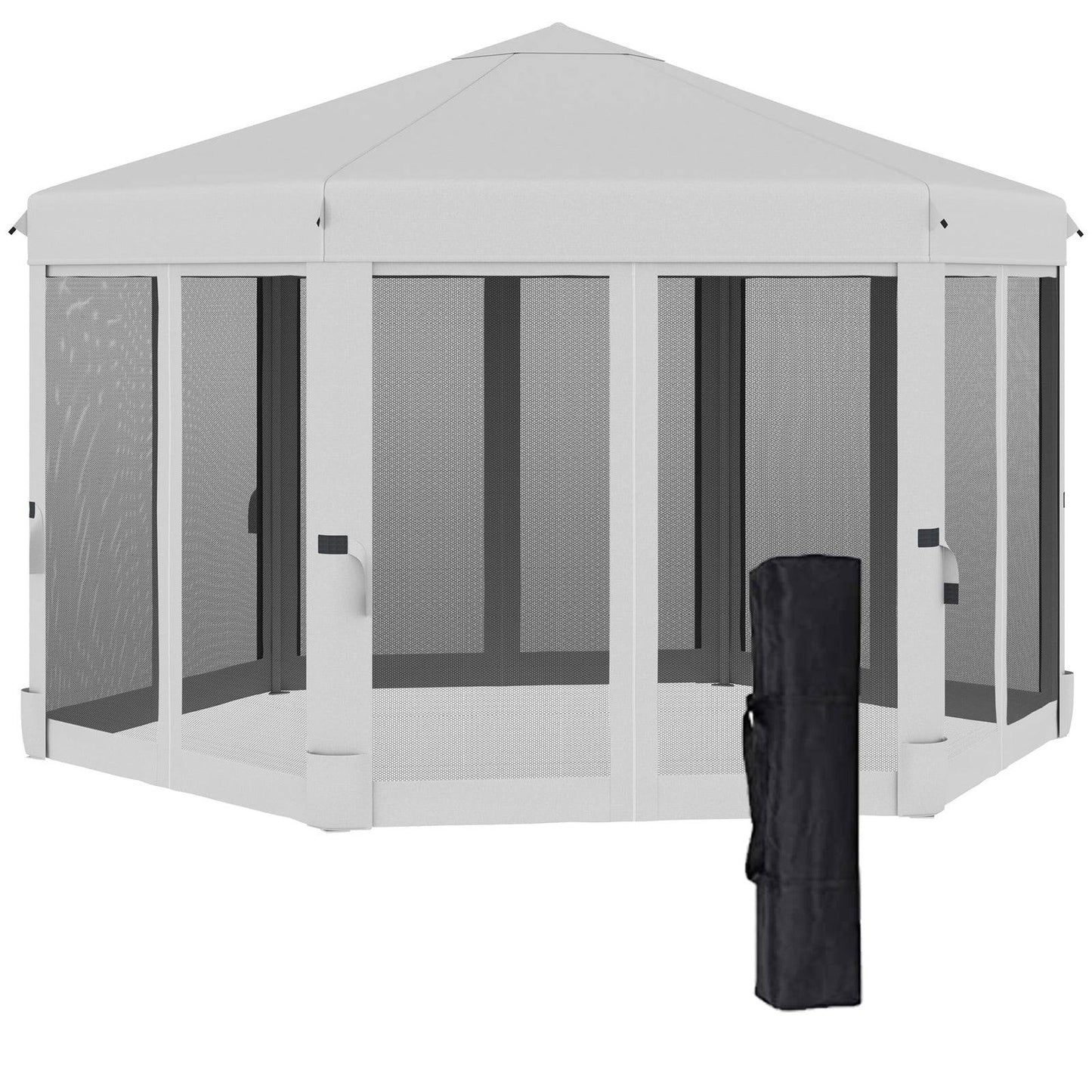 3.2m Pop Up Gazebo Hexagonal Canopy Tent Outdoor Sun Protection with Mesh Sidewalls