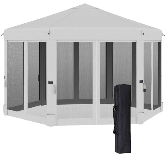 3.2m Pop Up Gazebo Hexagonal Canopy Tent Outdoor Sun Protection with Mesh Sidewalls