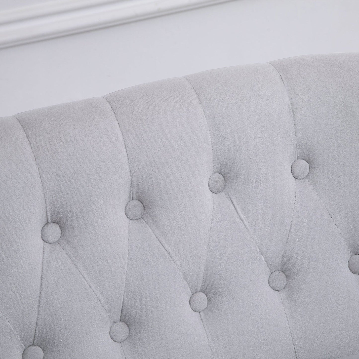 2 Seat Sofa Lounger Couch with Wood Frame Button Tufts Carved Legs Vintage Design Compact Home Bedroom Loveseat Grey