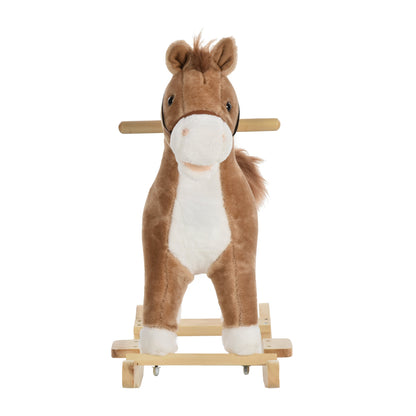 Kids Ride On Plush Rocking Horse With Sound Brown