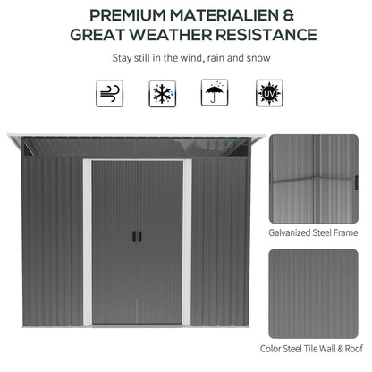 Galvanised 8.5 x 6' Double Door Pent Garden Shed With Ventilation Steel Grey by Steadfast