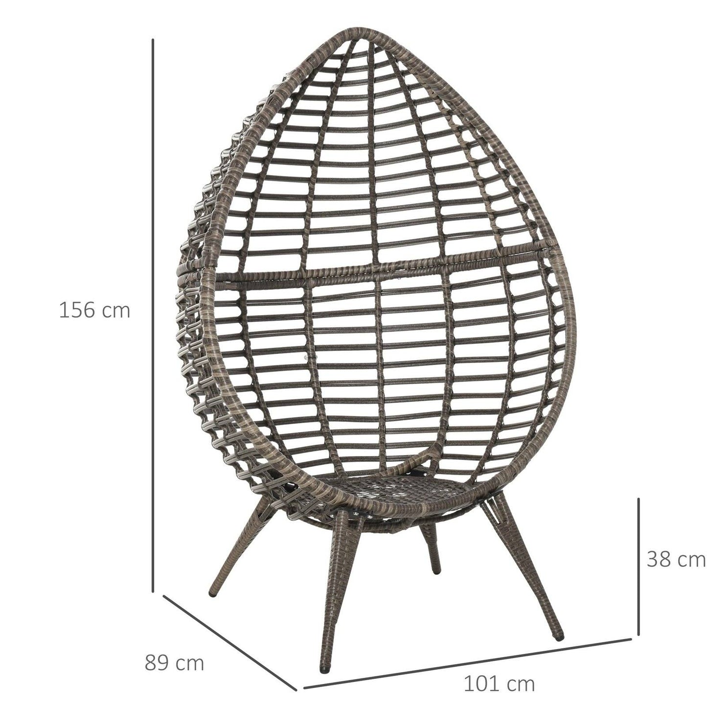 Teardop PE Wicker Rattan Chair w/ Thick Cushions 4 Legs Outdoor Seat Egg Garden