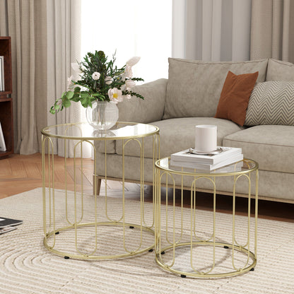 HOMCOM Coffee Table Set of 2, Nest of Tables with Metal Frame, Gold Tone