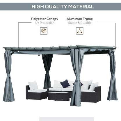 3.6 x 3M Outdoor Pergola with Retractable Roof and Curtains