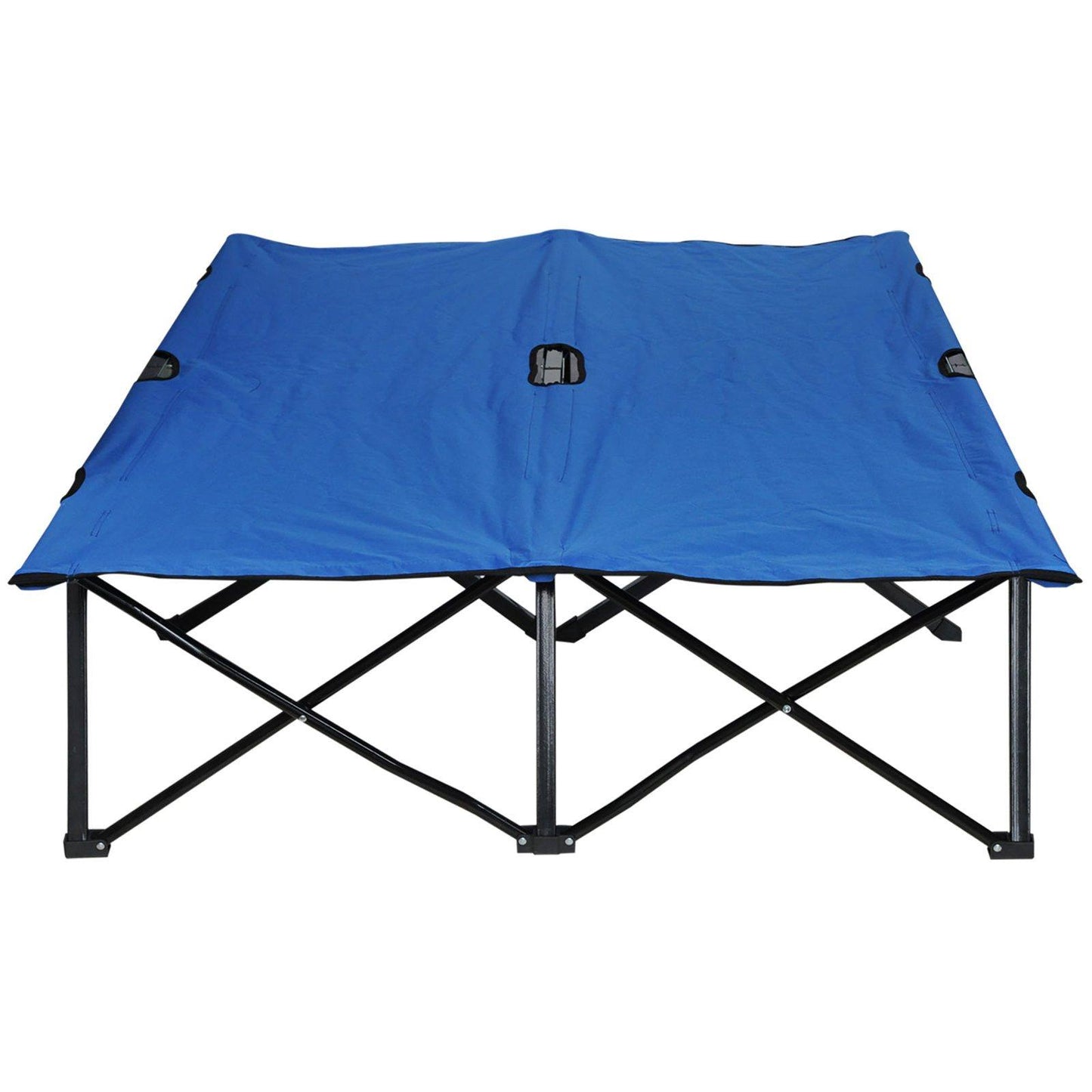 Double Camping Cot Foldable Sunbed Outdoor Patio Sleeping Bed Super Light with Carry Bag Blue