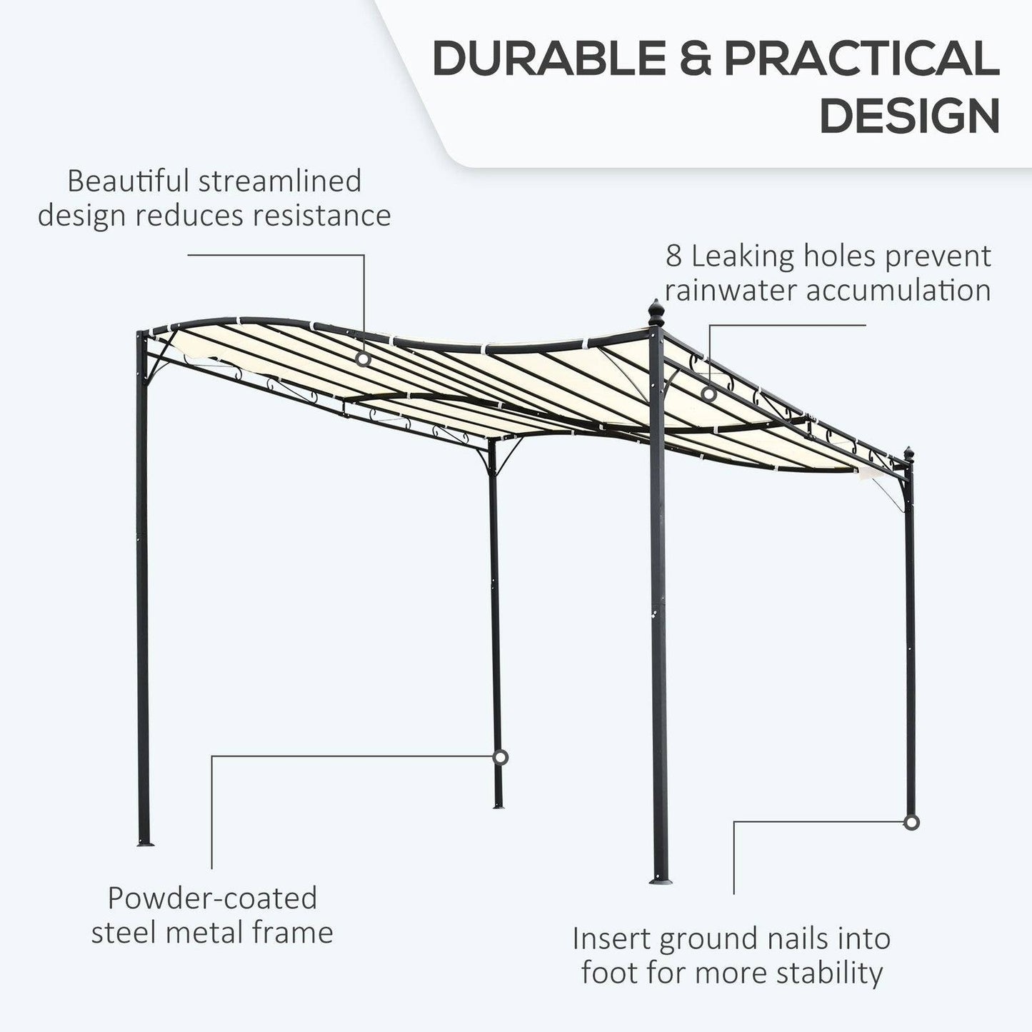 Outsunny 3X3 M Wall Mounted Garden Porch-Black/Cream White