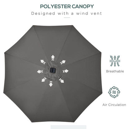 Garden Parasol Outdoor Tilt Sun Umbrella Patio 24 LED Light Hand Crank Grey