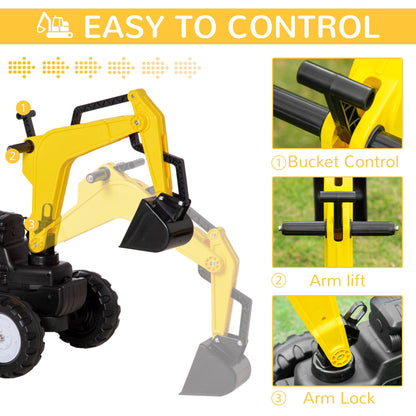 Kids Ride on Digger Pedal Go Kart Pretend Play Construction Car with Horn for 3 - 6 Years