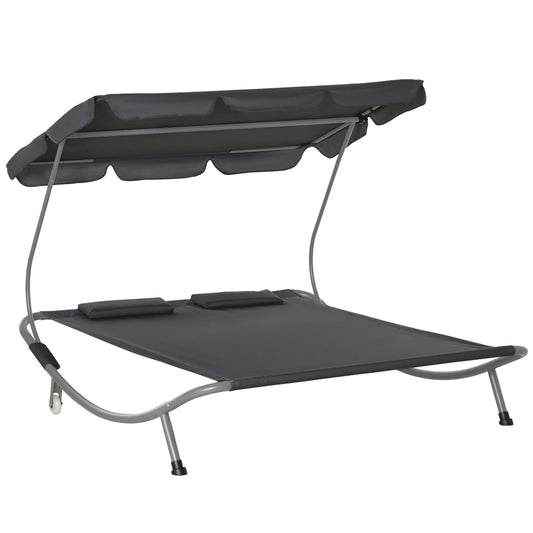 Patio Double Hammock Sun Lounger Bed w/ Canopy Shelter