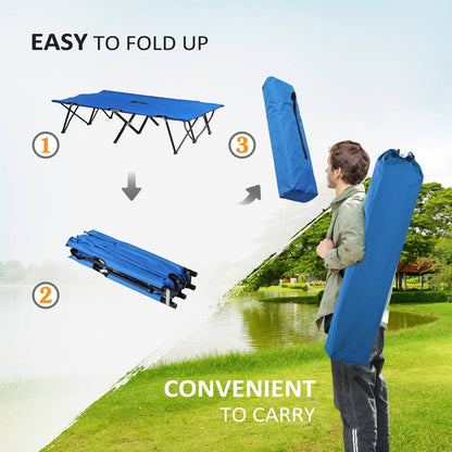 Double Camping Cot Foldable Sunbed Outdoor Patio Sleeping Bed Super Light with Carry Bag Blue