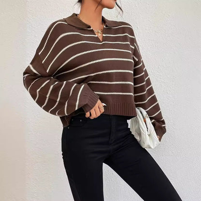 Knitted Sweater - Striped Loose Lapel