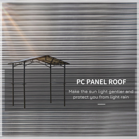 2.5x1.5m Grill Outdoor BBQ Gazebo Canopy & Side Shelves PC Roof Aluminium