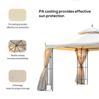 3Mx3M Garden Gazebo Double Top Outdoor Canopy Patio Event Party Wedding Tent Backyard Sun Shade with Netting - Cream White