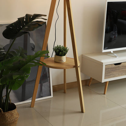 Free Standing Tripod Floor Lamp Bedside Light Reading Light With Storage Shelf Linen Shade For Living Room Bedroom