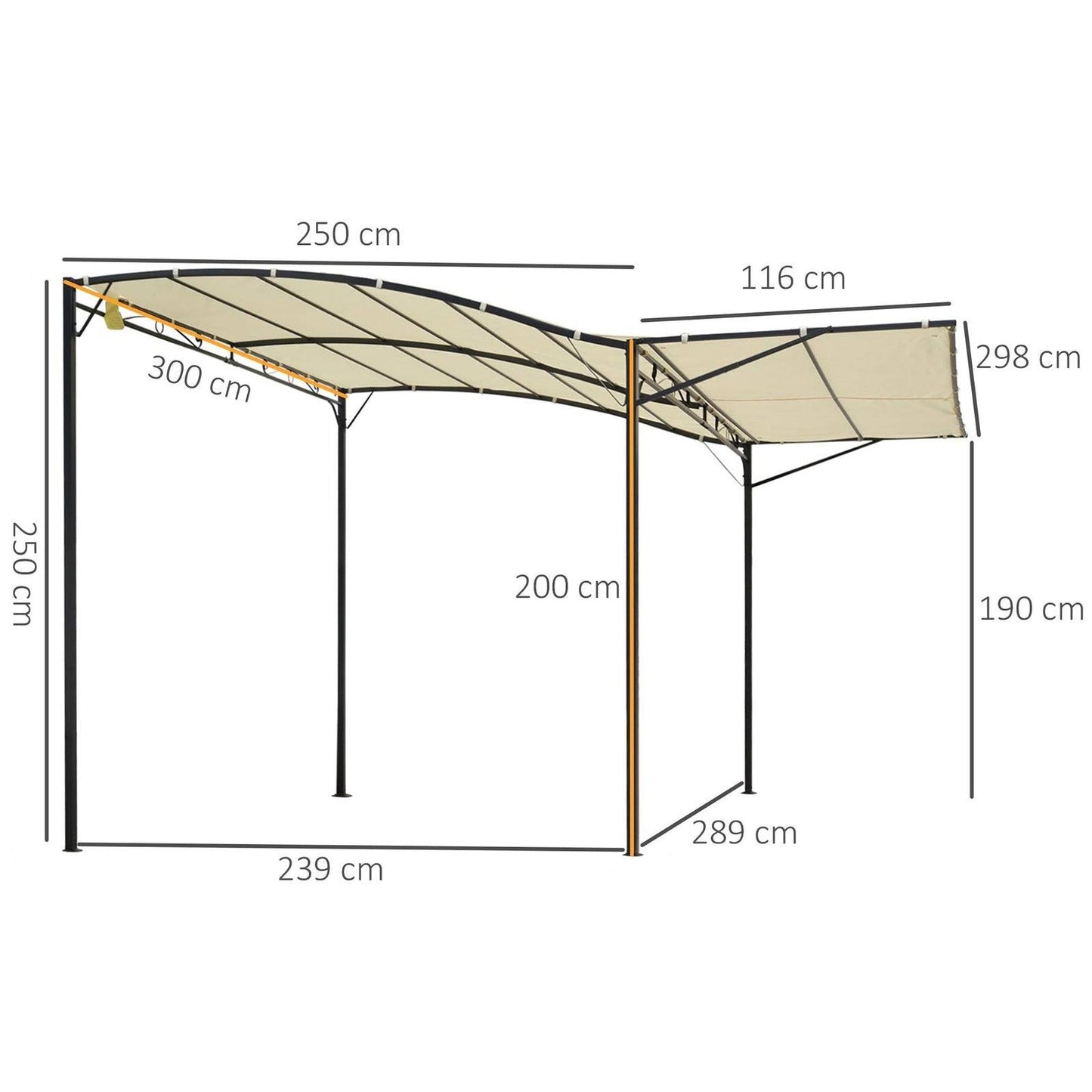 3 x 2.5m Patio Metal Gazebo Door Window Awning Wall Mount Canopy Outdoor Sunshade with Extended Shelter Cream White