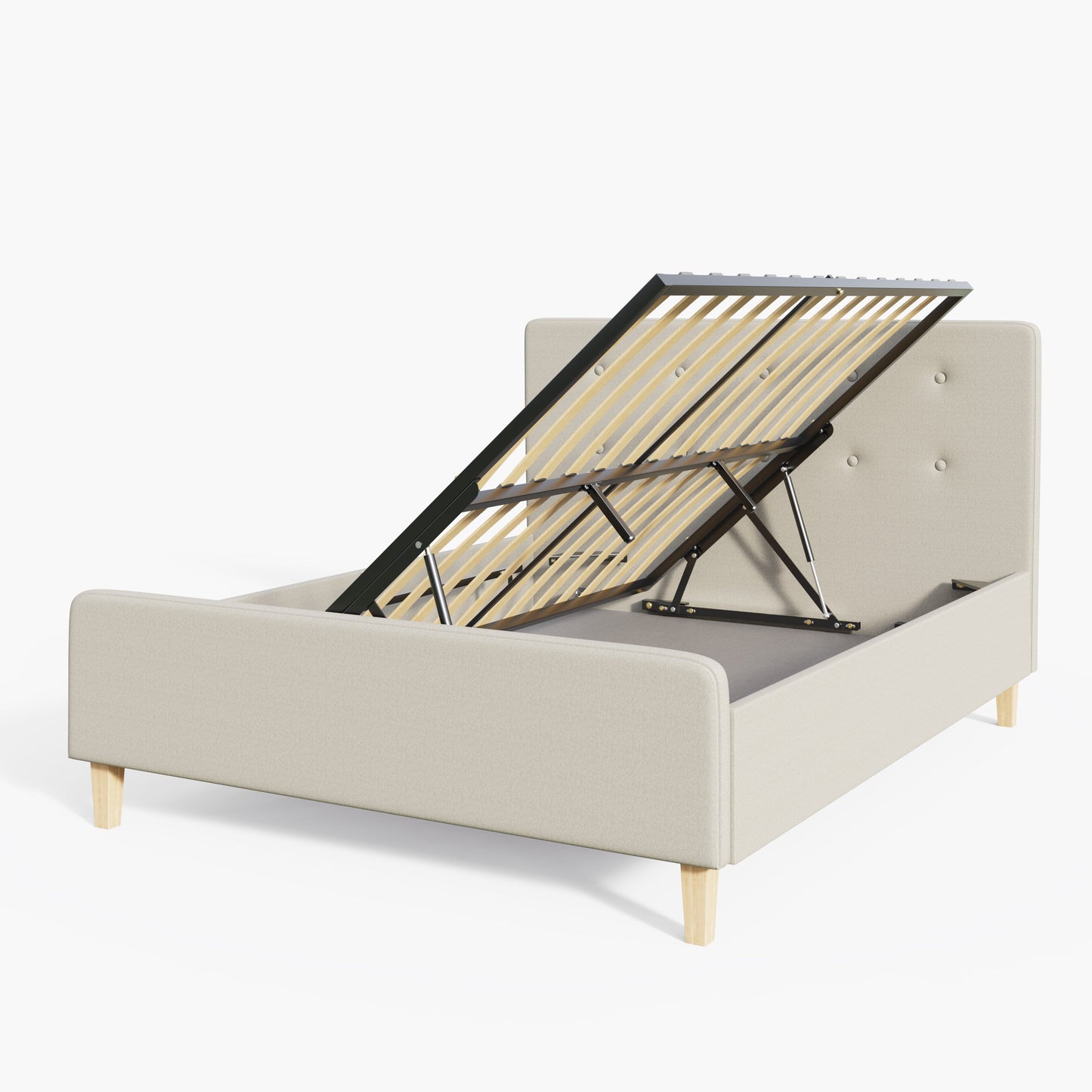 Ashbourne King Size Ottoman Bed Wood & Fabric Natural 5 x 7ft