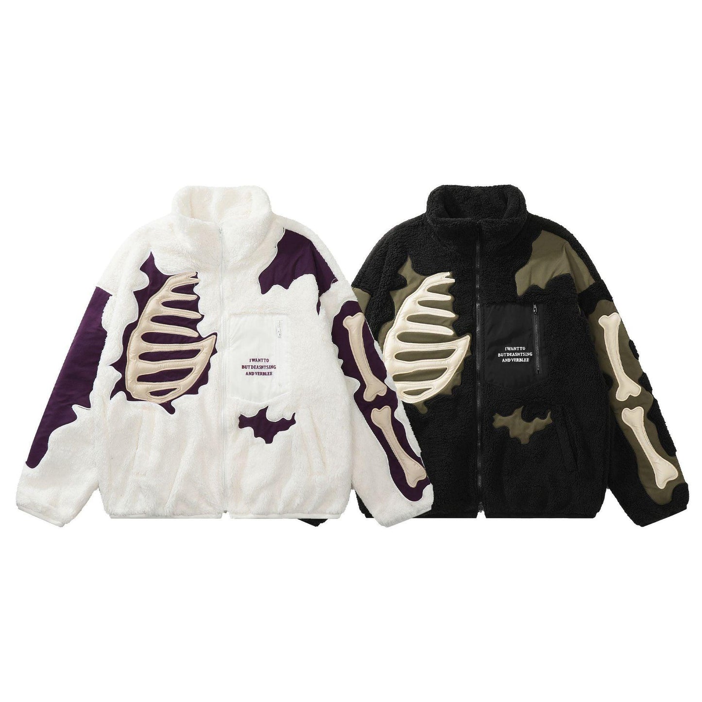 Lamb Wool Stitching Skeleton Embroidered Cotton