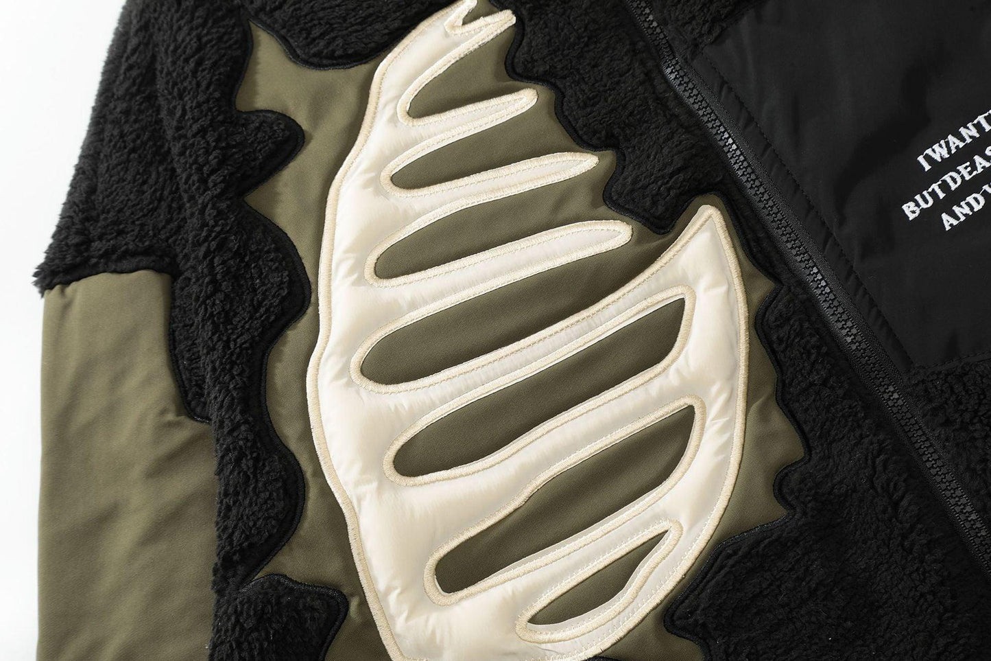 Lamb Wool Stitching Skeleton Embroidered Cotton