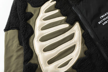 Lamb Wool Stitching Skeleton Embroidered Cotton