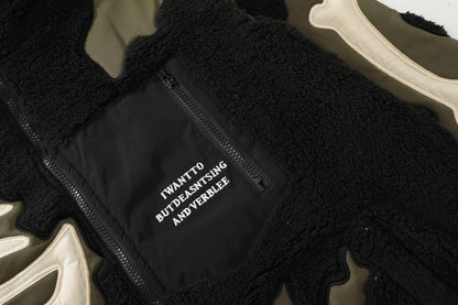 Lamb Wool Stitching Skeleton Embroidered Cotton