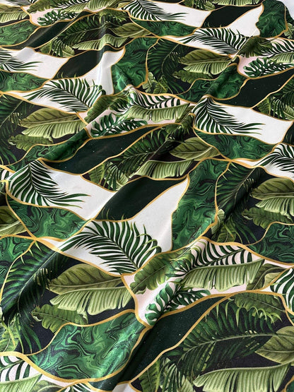 Leaf Pattern Stretch Velvet Fabric