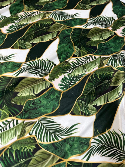 Leaf Pattern Stretch Velvet Fabric