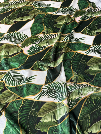 Leaf Pattern Stretch Velvet Fabric