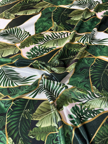Leaf Pattern Stretch Velvet Fabric