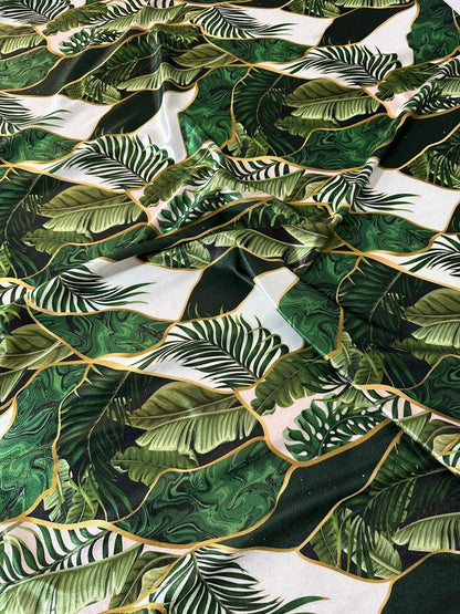 Leaf Pattern Stretch Velvet Fabric