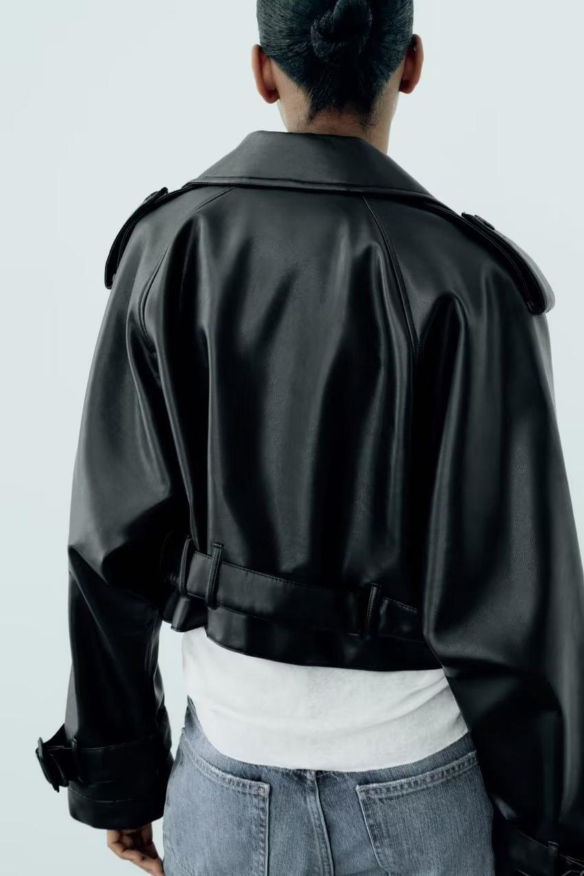 Leisure Imitation Leather Trench Coat