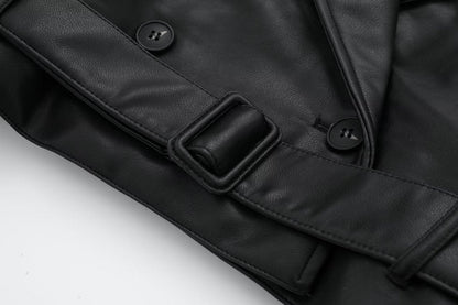 Leisure Imitation Leather Trench Coat