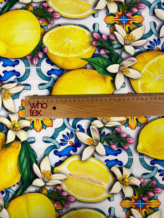 Lemon Blue Spanish Pattern Fabric