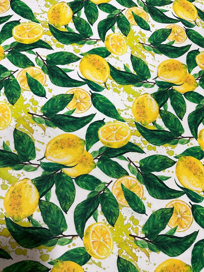Lemon Pattern Fabric – Custom Printed Fabric on Satin, Crepe, Spandex or Chiffon