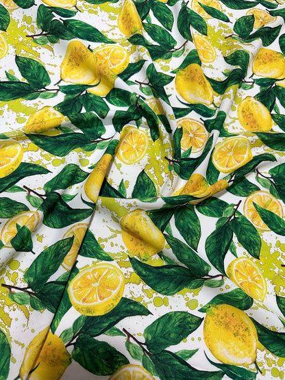 Lemon Pattern Fabric – Custom Printed Fabric on Satin, Crepe, Spandex or Chiffon