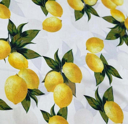 Lemon Pattern Cotton Fabric – Fabric by Metre, Options: Satin, Crepe, Spandex, Chiffon