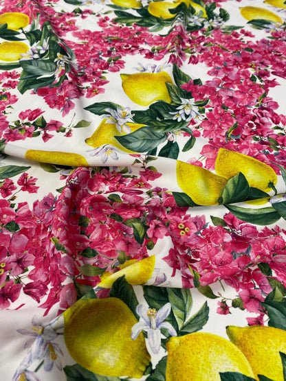 Lemon  Pink Floral Fabric