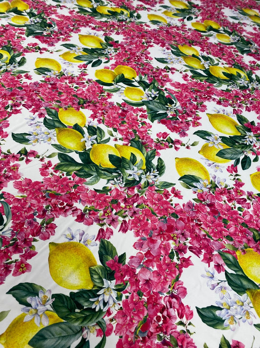 Lemon  Pink Floral Fabric