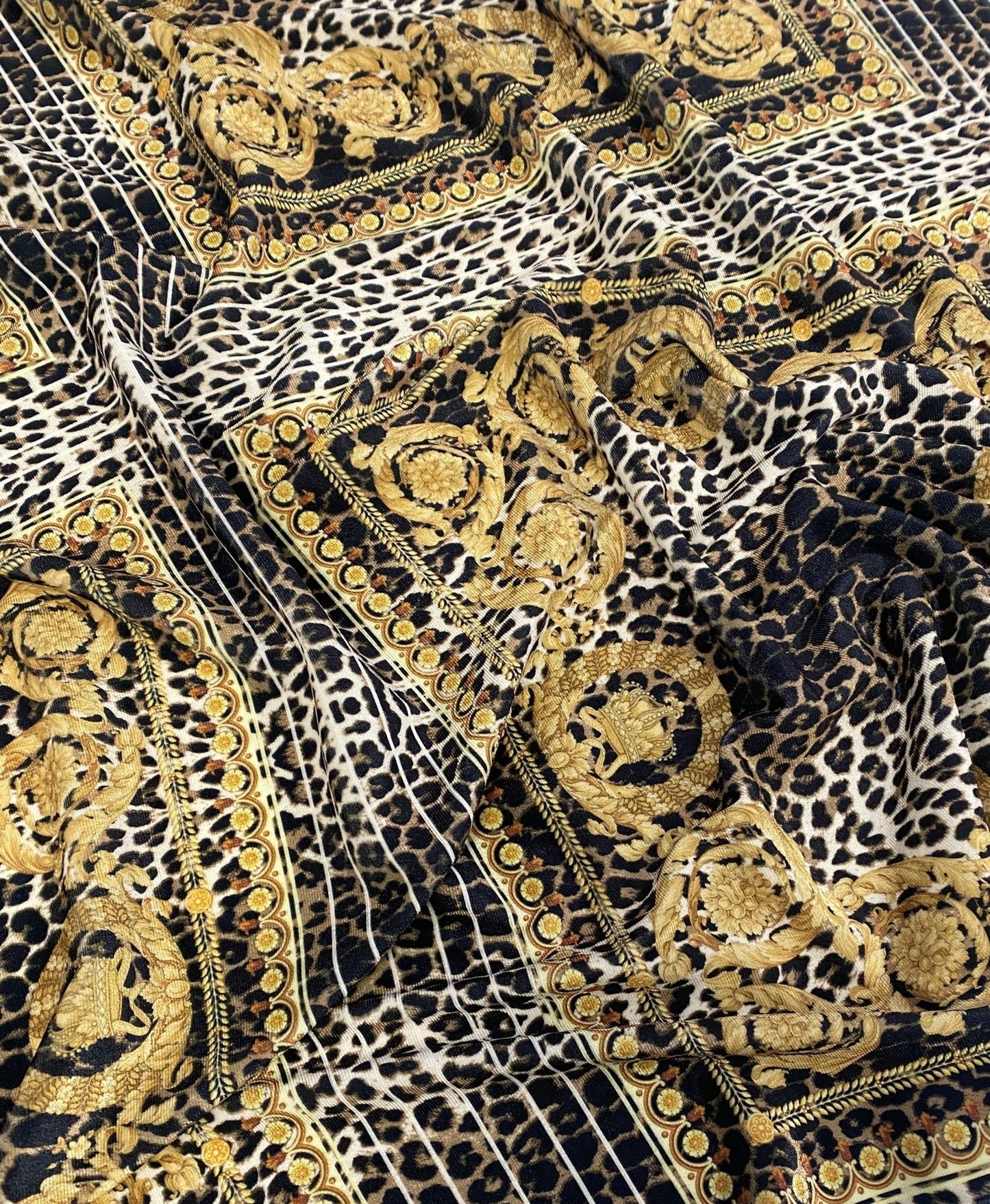 Leopard Gold Baroque Stretch Velvet Fabric