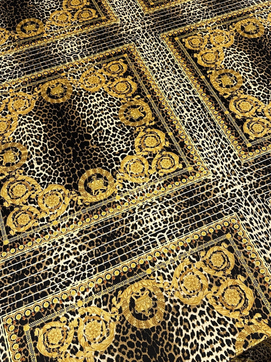 Leopard Gold Baroque Stretch Velvet Fabric