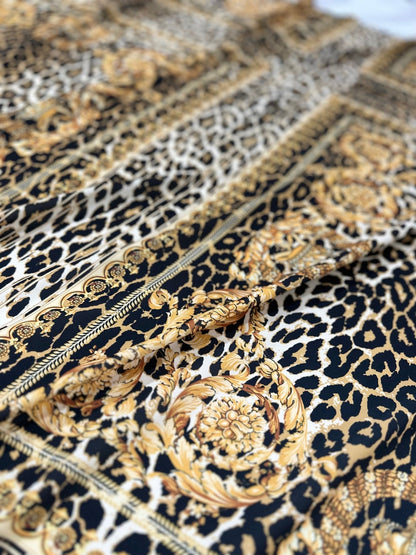 Leopard  Gold Baroque Patterned Crepe Fabric