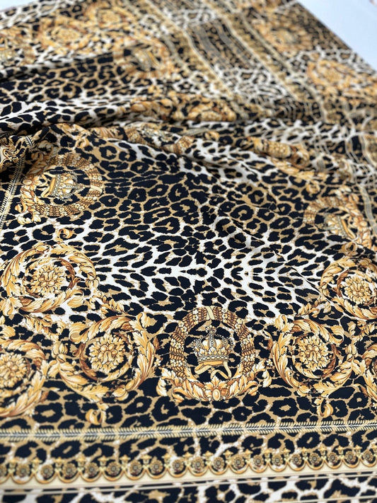 Leopard  Gold Baroque Patterned Crepe Fabric