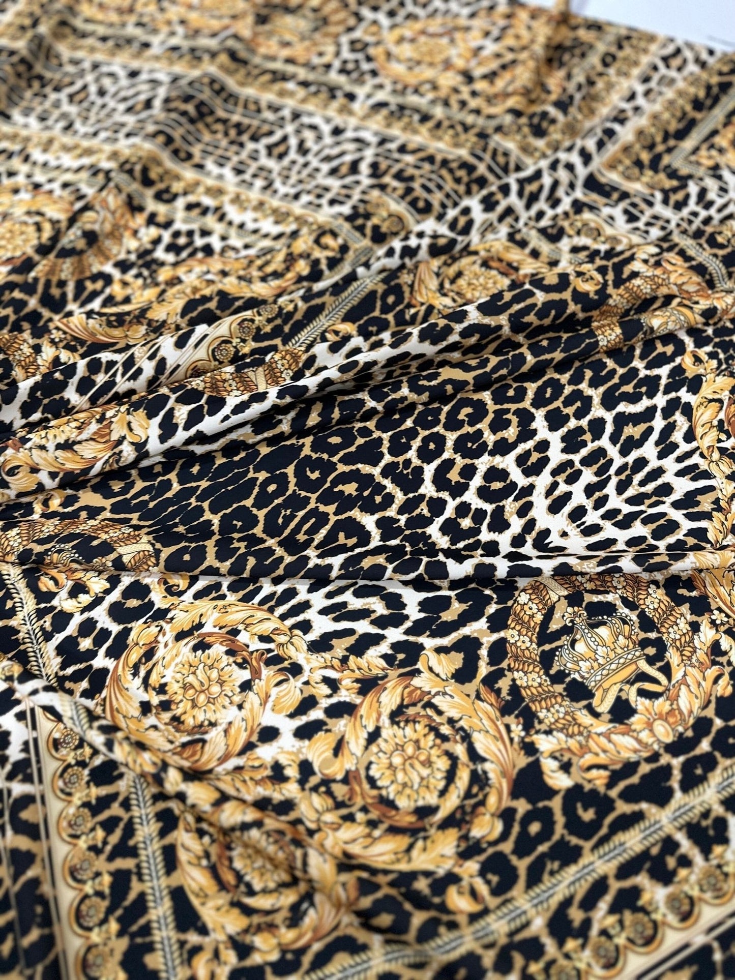 Leopard  Gold Baroque Patterned Crepe Fabric